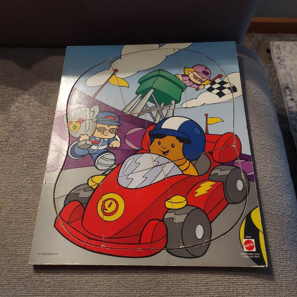 vintage mattel little people puzzle Racing racecar wooden